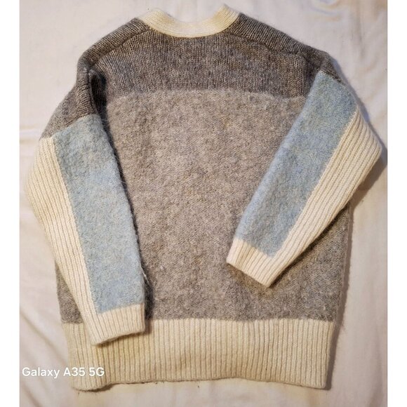 Lewit Womens Oversized Colorblock Cardigan Sweater S Mohair Wool Blend Beige Gre - Picture 5 of 6